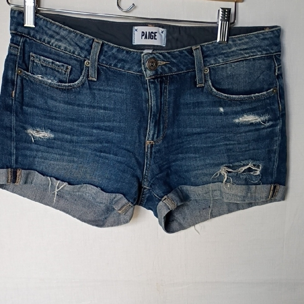 PAIGE Women's Distressed Blue Jean Shorts Size 27 - Picture 3 of 9